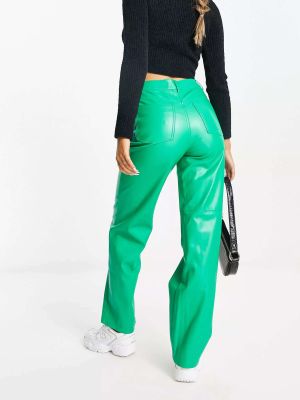 Кожаные прямые брюки с высокой талией из искусственной кожи Pimkie зеленые