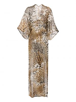 Leopardí hedvábné šaty s potiskem Roberto Cavalli béžové