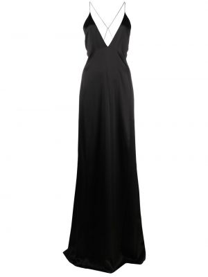 Копринена вечерна рокля с гол гръб с v-образно деколте Saint Laurent черно