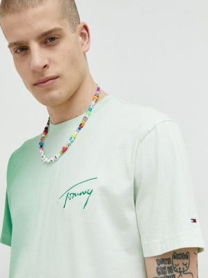 Tommy Jeans pamut póló , nyomott mintás - Zöld