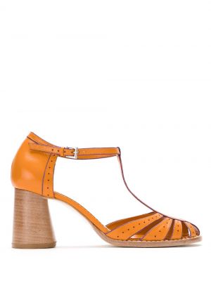 Pantofi cu toc din piele cu toc Sarah Chofakian portocaliu