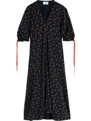 Czarna sukienka długa w kwiatki z nadrukiem Victoria Victoria Beckham