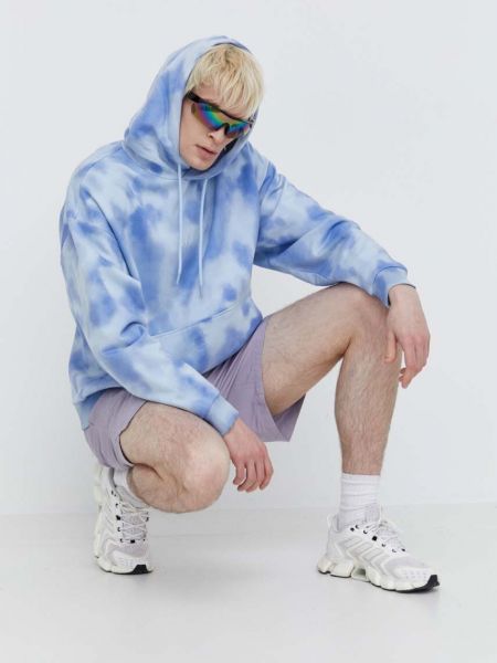 Pamučna hoodie s kapuljačom s printom Hugo plava