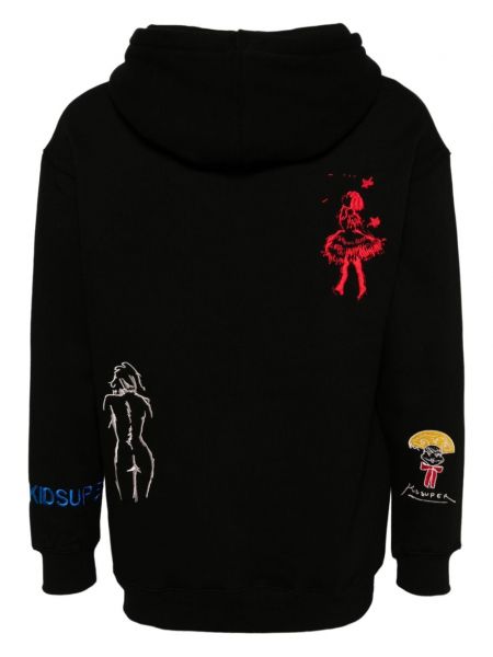 Kokvilnas kapučdžemperis ar izšuvumiem Kidsuper melns