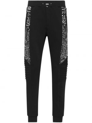 Spodnie sportowe bawełniane z nadrukiem z wzorem paisley Philipp Plein czarne