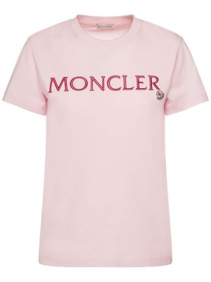 Bavlnené tričko s výšivkou Moncler ružová