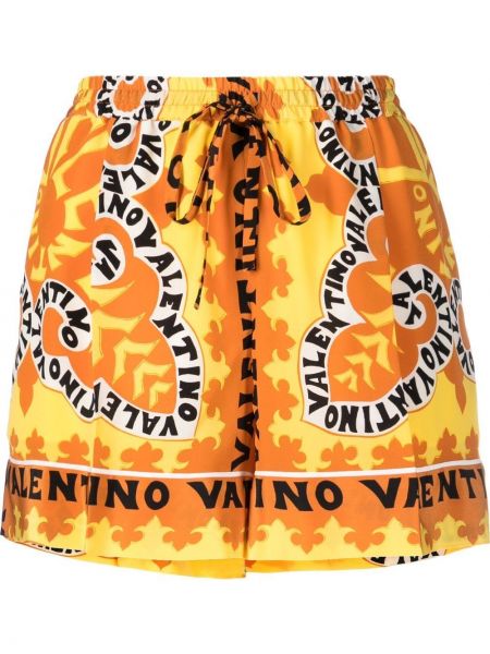 Raštuotos šilkinės šortai Valentino Garavani oranžinė