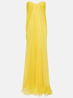Rochie lunga de mătase din șifon drapată Alexander Mcqueen galben