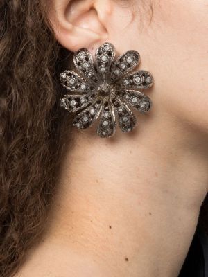 Boucles d'oreilles à fleurs en cristal Alessandra Rich argenté