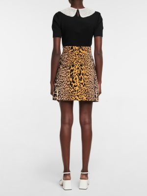 Leopardí vlněné mini sukně s potiskem Miu Miu hnědé