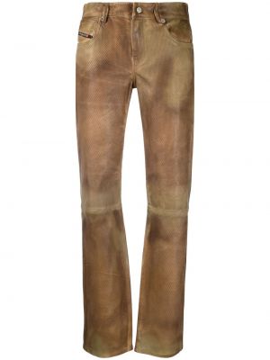 Spodnie skórzane slim fit klasyczne z paskiem Diesel - brązowy