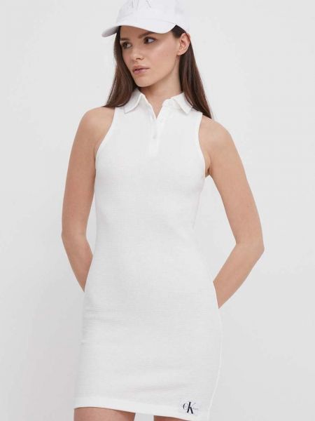 Sukienka mini dopasowana bawełniana Calvin Klein Jeans biała