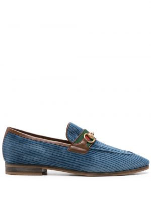 Modré kožené manšestrové loafers Gucci