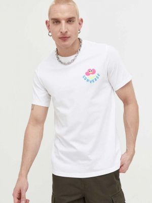 Памучна тениска с дълъг ръкав с принт Converse бяло
