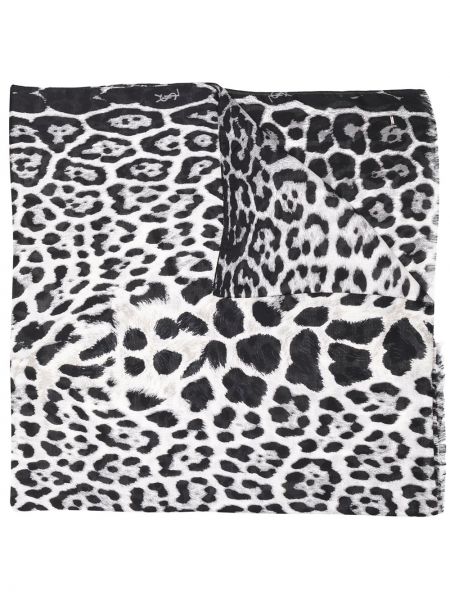 Копринен шал с принт с леопардов принт Saint Laurent черно