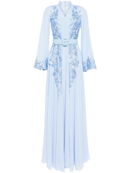 Kvetinové večerné šaty s korálky Saiid Kobeisy modrá