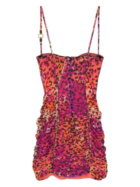 Leopardí koktejlové šaty s potiskem Just Cavalli fialové