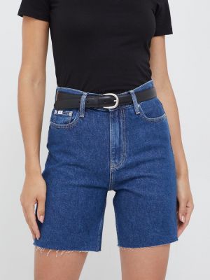 Calvin Klein Jeans farmer rövidnadrág női, sötétkék, sima, magas derekú