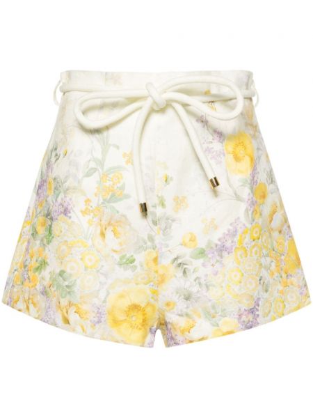 Lanene kratke hlače s cvjetnim printom s printom Zimmermann žuta