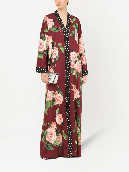Květinové dlouhé šaty s potiskem Dolce & Gabbana červené