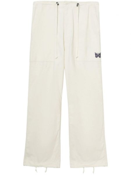 Bavlněné rovné kalhoty s výšivkou Needles bílé