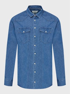 Koszula jeansowa casual !solid - niebieski