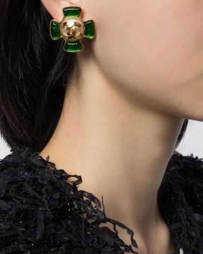 Pendientes con perlas Chanel Pre-owned verde