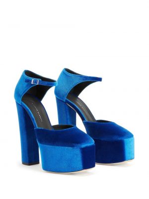 Sametové sandály na platformě Giuseppe Zanotti modré