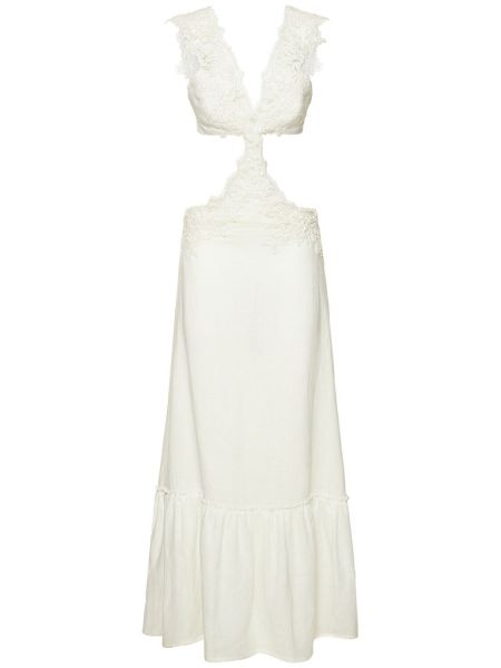 Krajkové dlouhé šaty s výšivkou Ermanno Scervino bílé