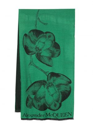 Echarpe en soie à fleurs Alexander Mcqueen vert