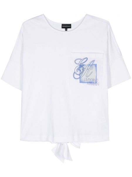 Памучна тениска с принт Emporio Armani бяло