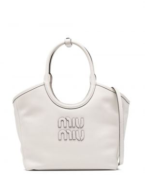 Кожени шопинг чанта Miu Miu бяло