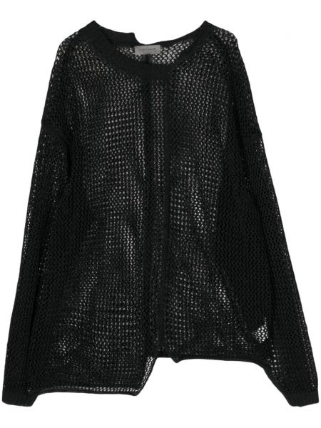Asymetrický bavlnený obnosený sveter Yohji Yamamoto čierna