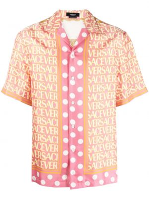 Bodkovaná hodvábna košeľa s potlačou Versace