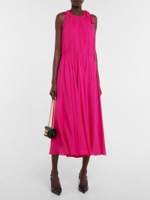 Asymetrické hedvábné dlouhé šaty Valentino růžové