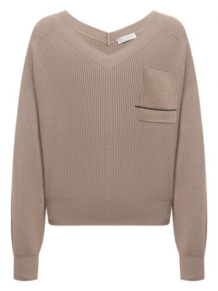 Хлопковый пуловер Brunello Cucinelli коричневый
