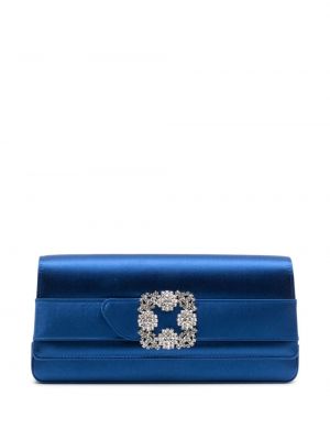 Satenska pisemska torbica z zaponko s kristali Manolo Blahnik modra