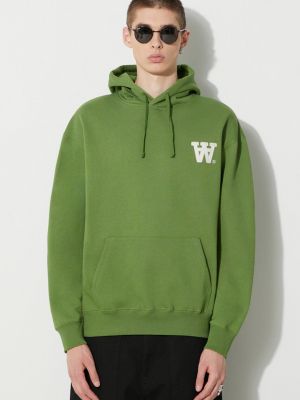 Бавовняний вишитий светр з капюшоном Wood Wood зелений