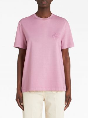 Kokvilnas t-krekls ar izšuvumiem Etro rozā