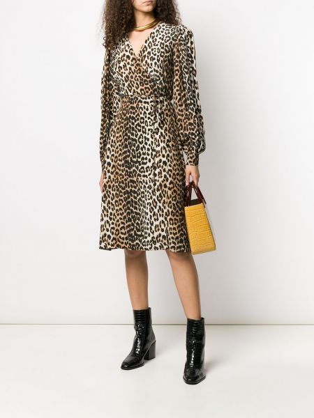 Vestido midi con estampado leopardo Ganni
