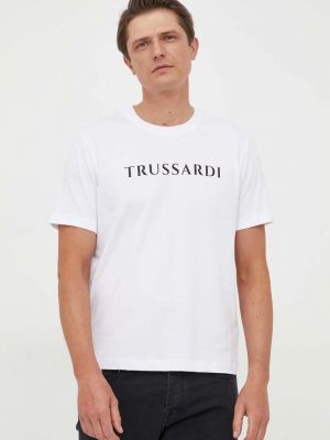 Памучна тениска с дълъг ръкав с принт Trussardi бяло