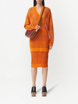 Falda de tubo ajustada a cuadros Burberry naranja