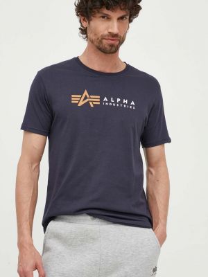 Pamut nyomott mintás póló Alpha Industries - sötétkék
