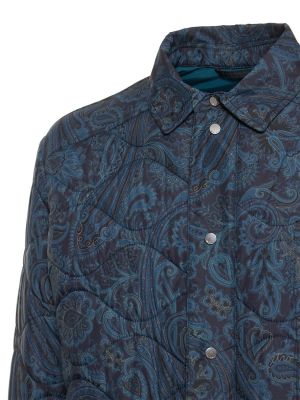 Prešívaná nylónová páperová bunda s paisley vzorom Etro modrá