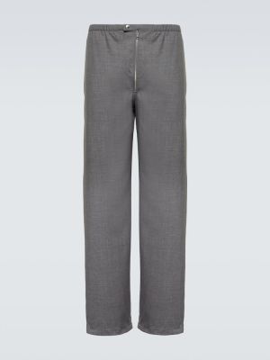 Vlnené rovné nohavice Prada sivá