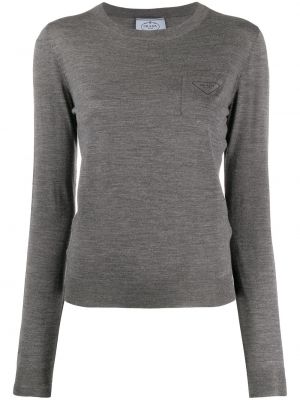 Camiseta de manga larga de lana manga larga Prada gris