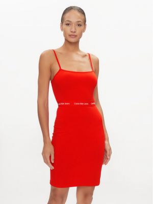 Džinsinė suknelė slim fit Calvin Klein Jeans raudona