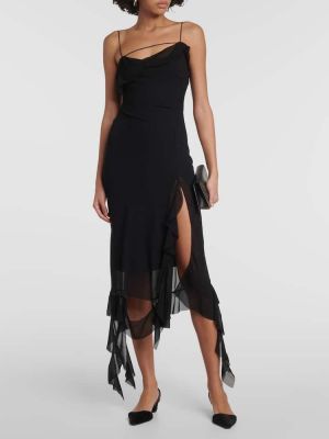 Асиметрична миди рокля с волани Acne Studios черно