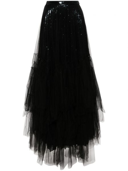 Tylová dlhá sukňa Ralph Lauren Collection čierna