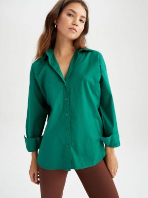 Oversize риза с дълъг ръкав Defacto зелено